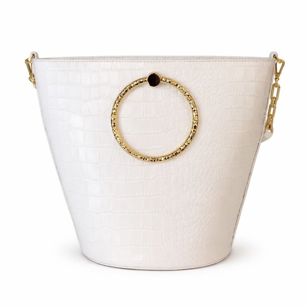 Ted Baker Croc Embossed Bucket Crossbody Bag White Gold Hardware